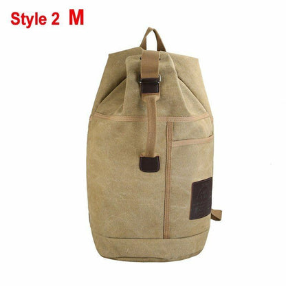 Tactical Bucket Canvas Backpack Letter Bag Outdoor Travel Climbing Round Pack L
