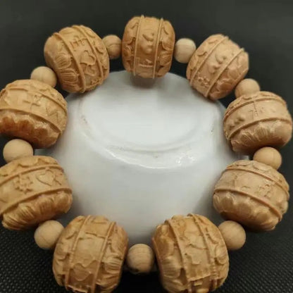 Cliff Cypress Wood Carving Bracelet Luck Eighteen Arhats HandString Jewelry
