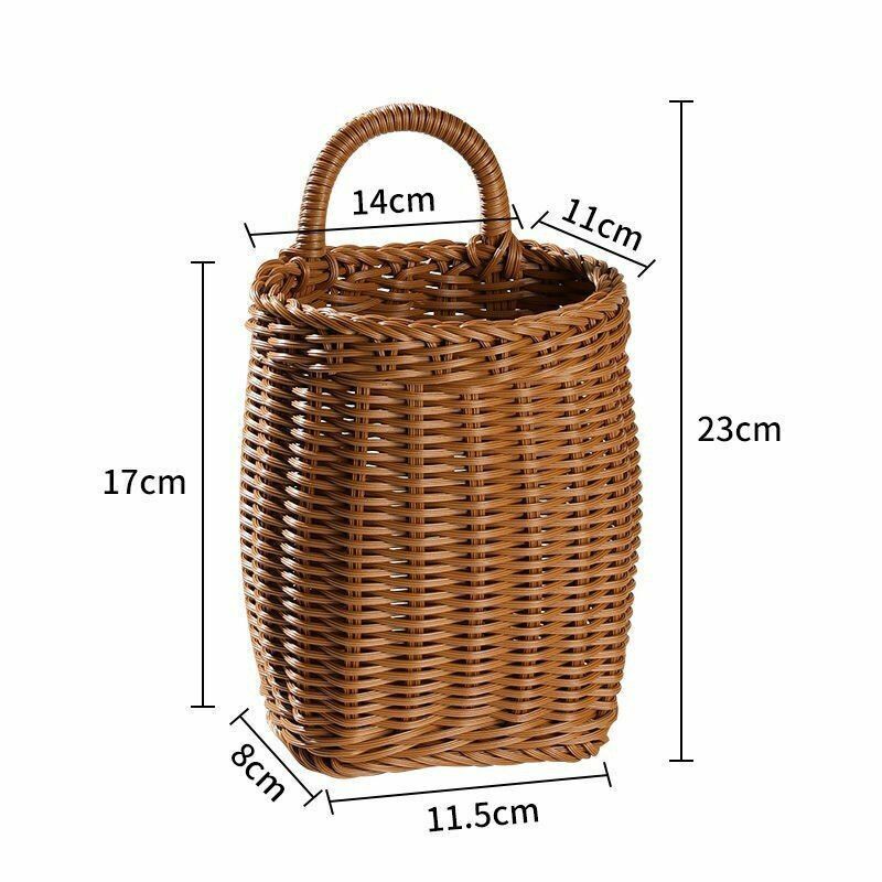 Wall Hanging Vegetable Fruits Storage Baskets Natural Wicker Woven Kitchen Shelf