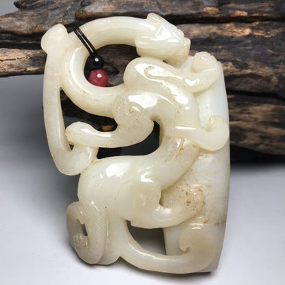 Chinese Natural Hetian Jade Carving Exquisite Dragon Statue Figurine Collectible