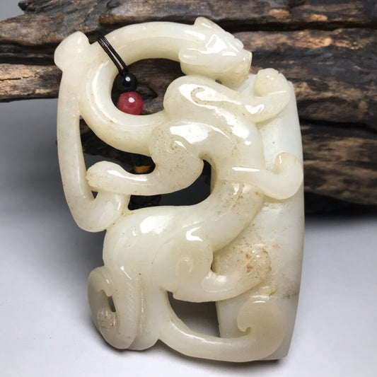 Chinese Natural Hetian Jade Carving Exquisite Dragon Statue Figurine Collectible