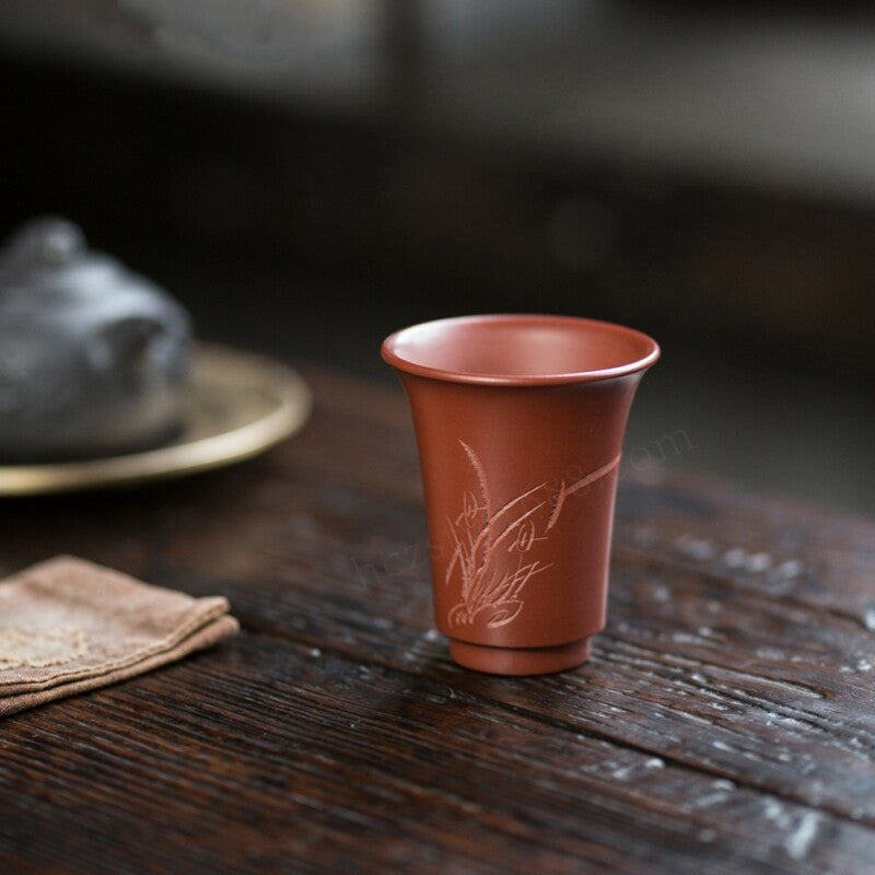 On Sales Chinese True Yixing Zisha Dahongpao Clay Tea Cup Orchid Carved Cup 80ml