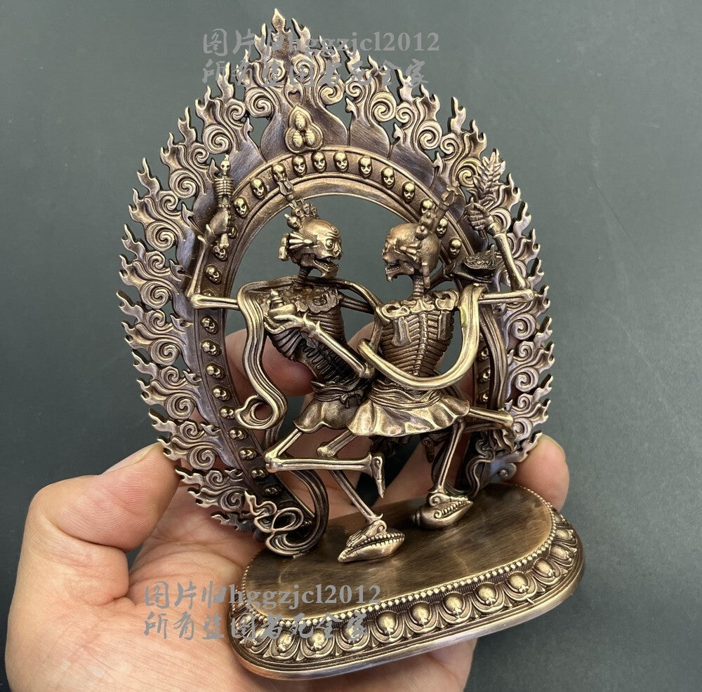 4.7'' Brass Tibet Chitipati Shri Shmashana Adhipati Protector Statue Temple Lord