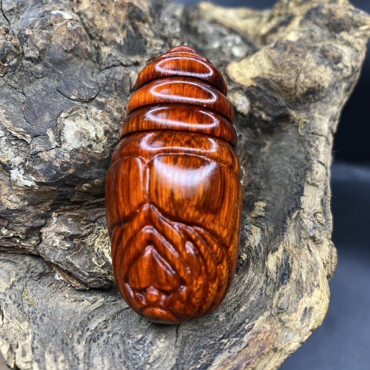 Red Sandalwood Silkworm Pupa Hand Carved Movable Head Worry Stone Fidget Toy