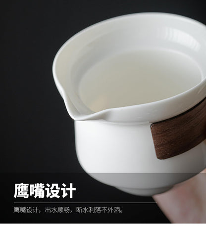 Jade Hand Held Teapot Ceramics 200ml Brew Tea Kungfu Tea Set White Porcelain