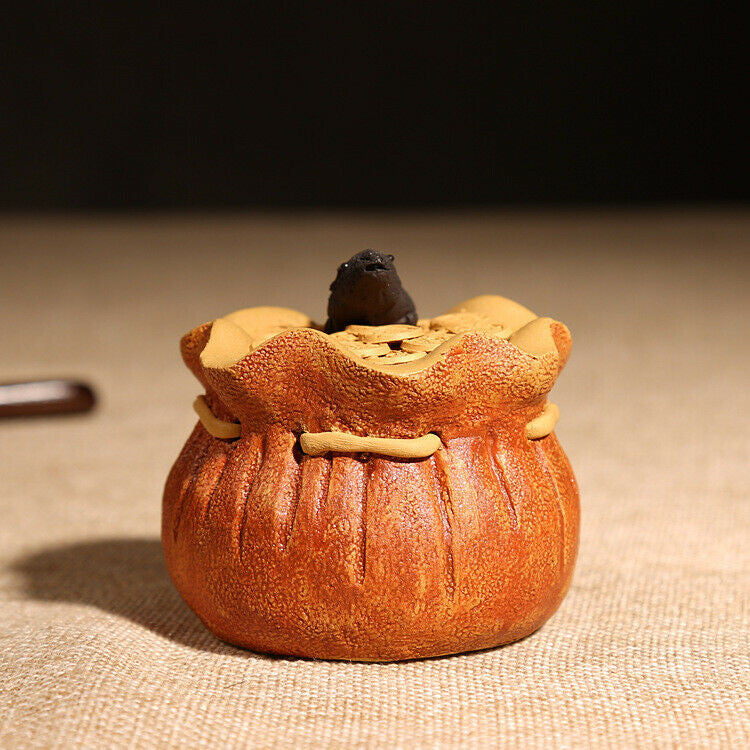 Chinese Yixing Zisha Pottery Clay Handmade Animal Tea Pet Wealth Money Bag Mouse