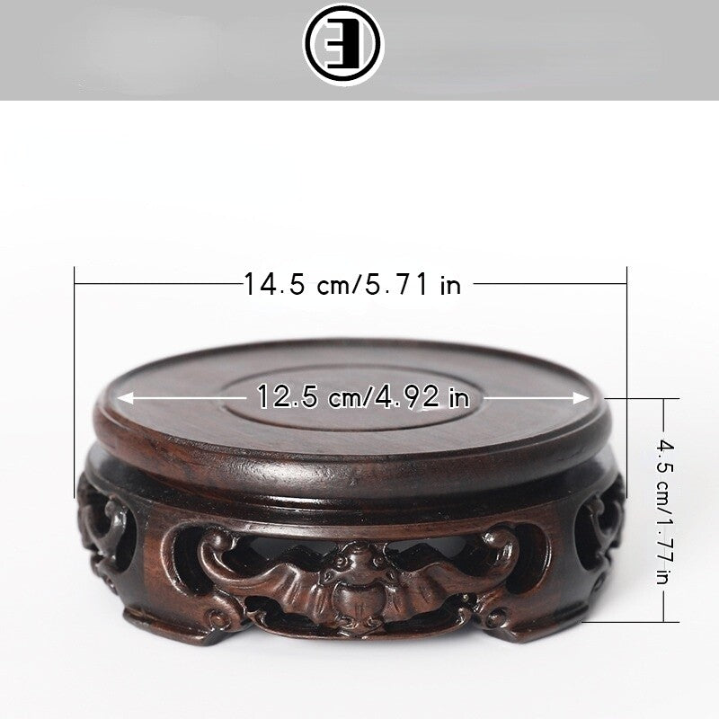 Round Ebony Pedestal Wood Carving Teapot Base Buddha Flowerpot Display Stand New