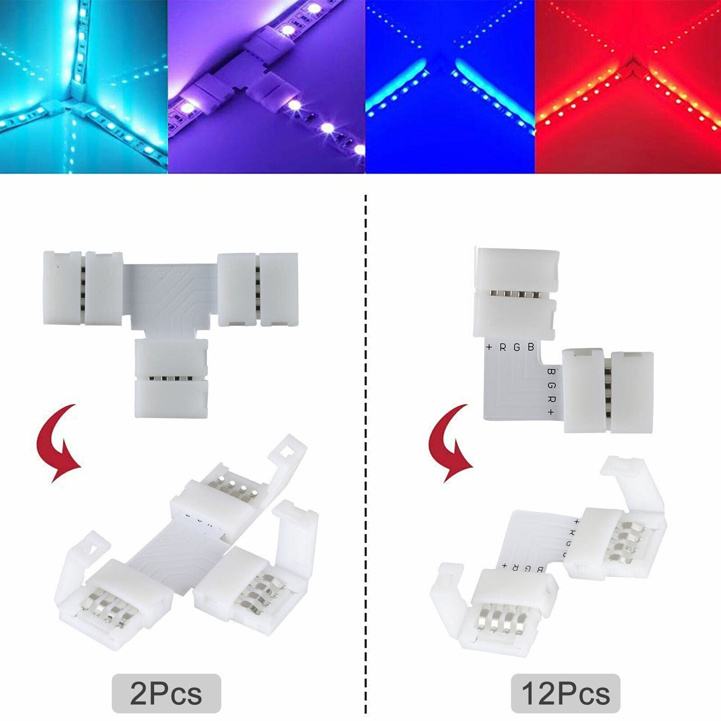 75Pack/Set 4Pin RGB 5050 LED Connectors LED Strip Light Adapters Accessories