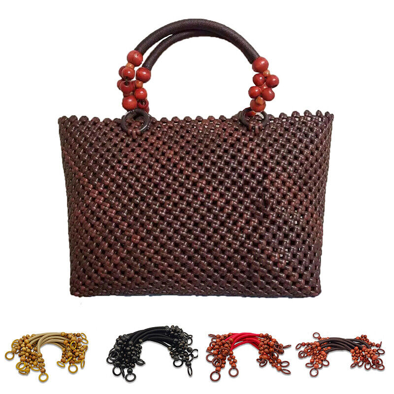 Retro Nylon Rope Wooden Beaded Handbag Handle DIY Purse Clutch Bag Accessories