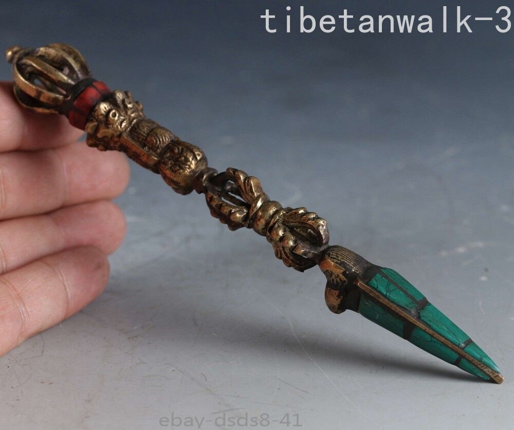Old Tibetan Buddhism Fane Copper CloisonnePestle Vajra Exorcism Magic Ornament