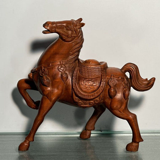 Chinese Vintage Boxwood Carving Horse Statue Collections Sculpture Nice Art Work