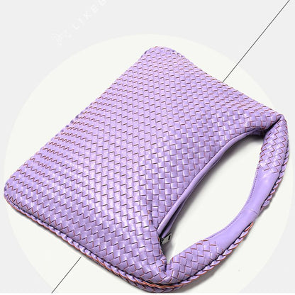 Leather Shoulder Bags Handmade Woven Handbag Big Capacity Patchwork Zipper Purse