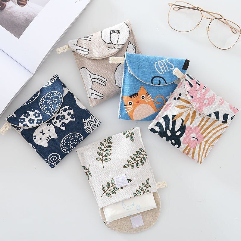 Cosmetic Organizer Sanitary Napkin Storage Bag Coin Card Pad Pouch Cosmetic Bags