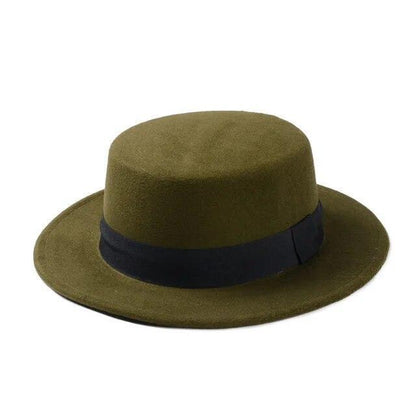 Flat Top Hat Wool Pork Pie Boater Fashion for Men Women Wide Brim Gambler Hat