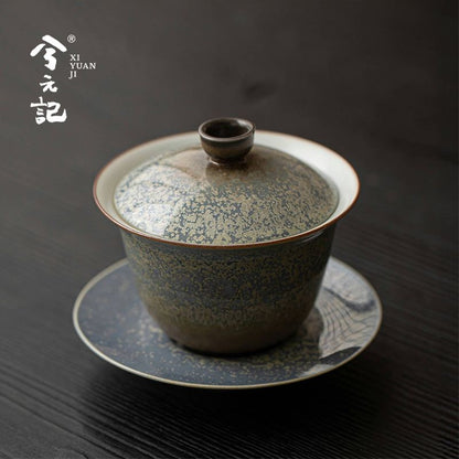 180ml Ceramic Gaiwan Tea Cup Set Kiln Glaze Lidded Gongfu Tea Bowl Saucer