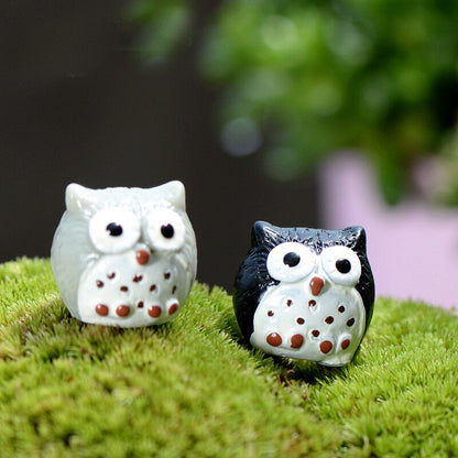 Night Owl Figures Miniature Figurine Mini Garden Aquarium Statue Craft 2 Pcs/Set