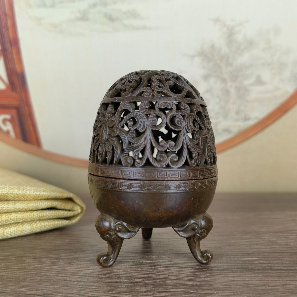 Chinese old Bronze collectable flower incense burner buddha Gift
