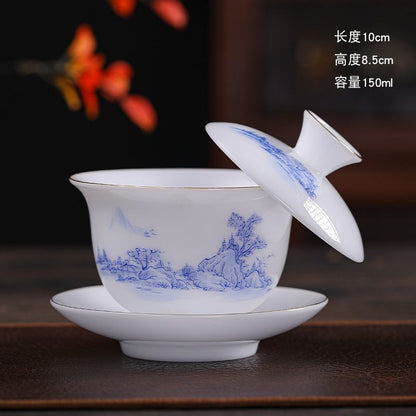 1pc Ice Jade Porcelain Gaiwan Ceramic San Cai Tea Bowl Household Tea Maker