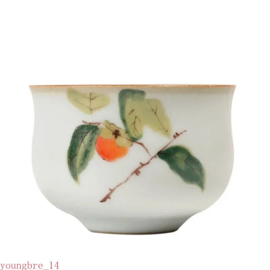 Ru Kiln Ceramic Teacup Travel Portable Hand Painted Flower Tea Bowl Handmade