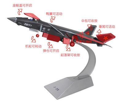 1:48 45CM J-20 2017 Stealth Fighter Jet Airplane Diecast Military Aircraft Model