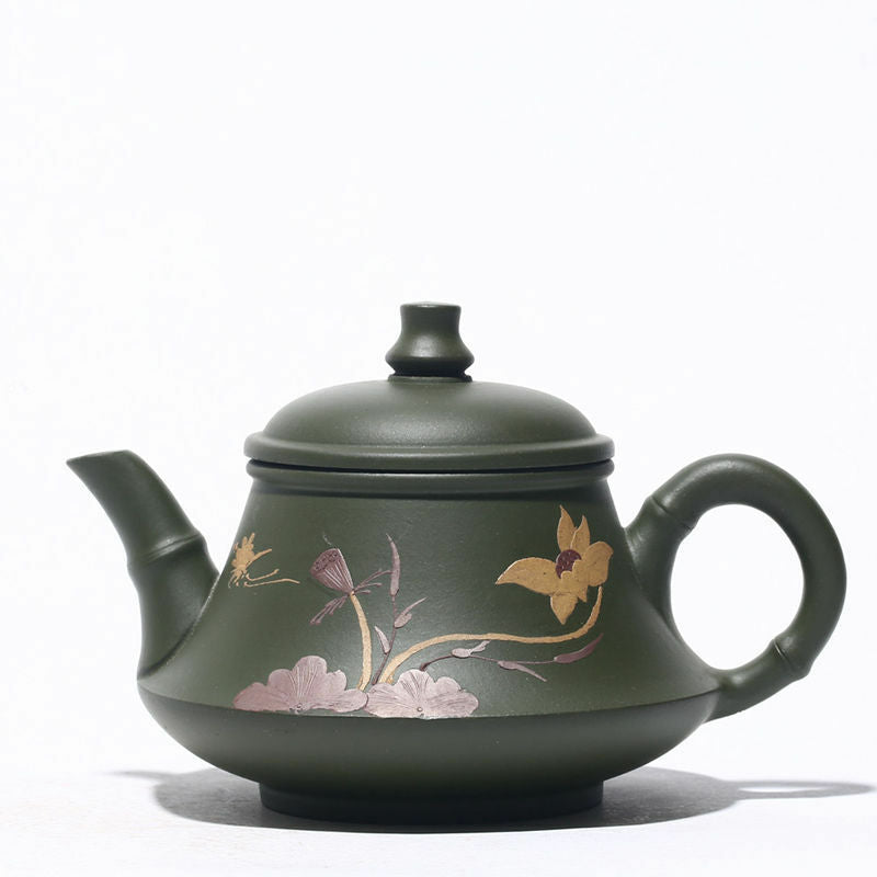 Teteras Republic Green Clay Marked Tea Pot Real Yixing Zisha Floral Relief