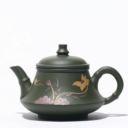 Teteras Republic Green Clay Marked Tea Pot Real Yixing Zisha Floral Relief