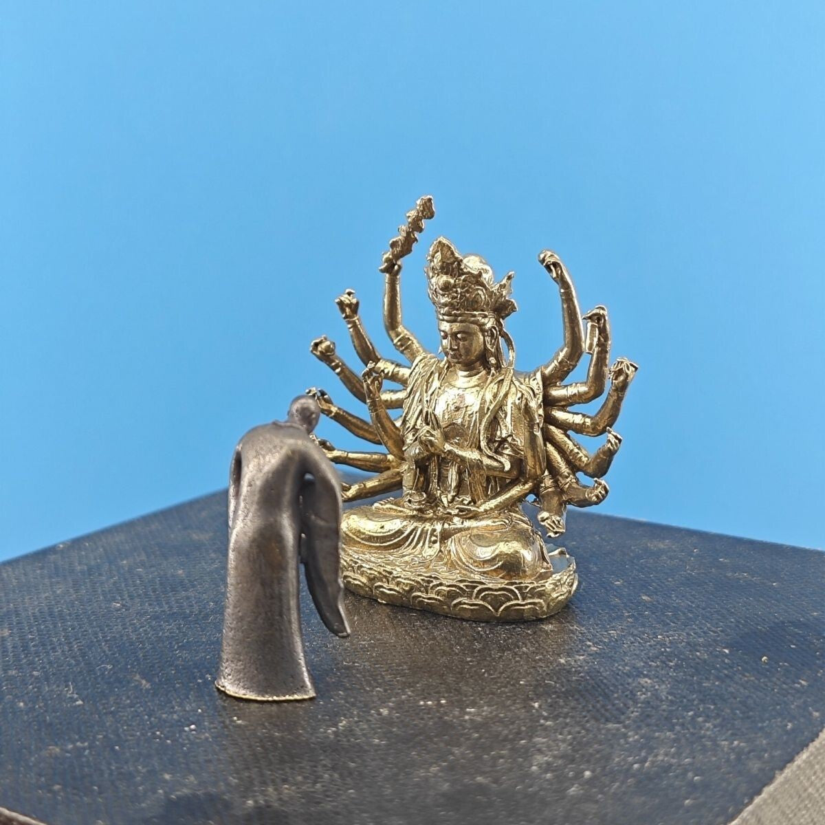 Solid Brass Monk Bodhisattva Small Statue Micro Landscape Bonsai Rockery Decor