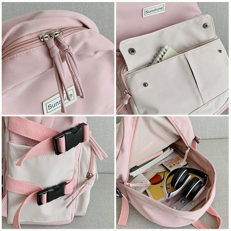 Stitching Contrast Backpack Fashion Cute Student Canvas School Bags Travelling