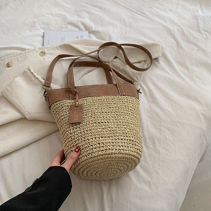 Women Zipper Weave Bag Travel Beach Bags Handmade Lady Crossbody Bag Handle