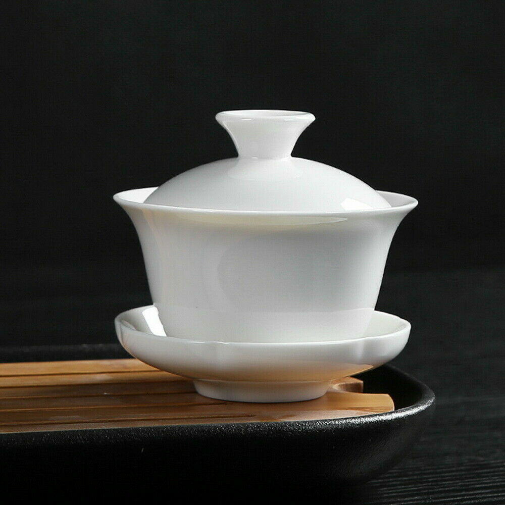 Mini White Porcelain Gaiwan Chinese Gongfu Tea Brewing Lidded Cup 70ml Puer Tea