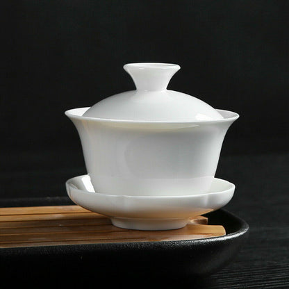 Mini White Porcelain Gaiwan Chinese Gongfu Tea Brewing Lidded Cup 70ml Puer Tea