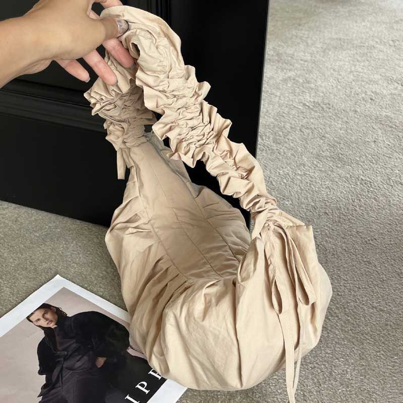 Drawstring Strap Shoulder Bag Pleated Handbags Large Cloth Totes Underarm Bags