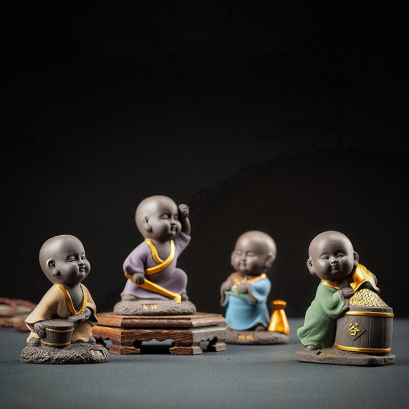 creative tea pet Zen style monk statue table house warming gift purple clay new