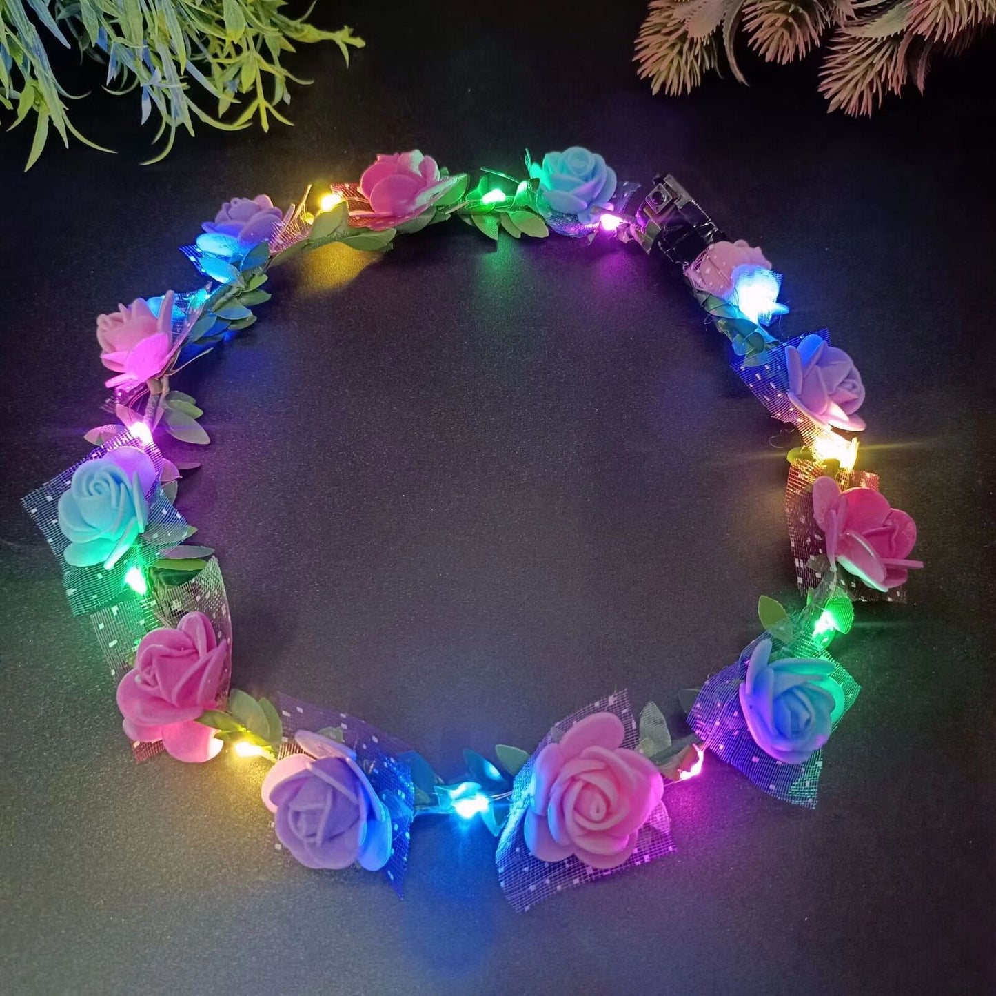 Flower Headband Glowing Garland Wedding Party Crown LED Lights Luminous Headwear