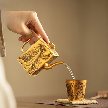 Ceramic Gilding Tea Pot Cup Antique Tea Set Dragon Print Handmade Master Pot New