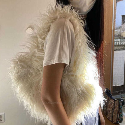 Plush Bag Velvet Feather Shoulder Bag White Versatile Portable Handbags Tote Bag