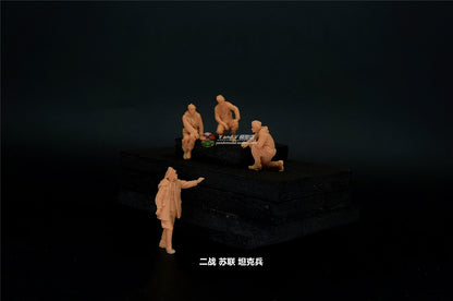 Homemade 1/72 WWII Soviet Tankers 4-Person Plain Unpainted Miniature Model