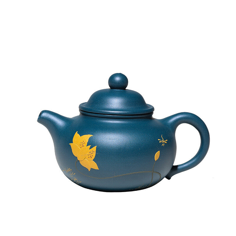 220ML Collect Chinese Yixing Zisha Pottery Celeste Clay Mesh Lotus Flower Teapot