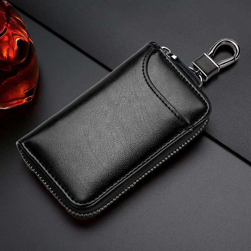 Zipper Wallet Leather Men Key Holder Pouch Purse Unisex Useful Key Organizer Bag