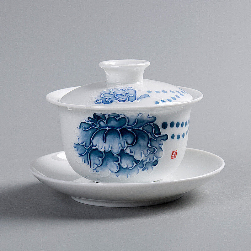 130ml Porcelain Teaware Gaiwan for Green Tea Tureen Covered Bowl Handpainted Lid