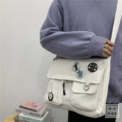 Canvas Bag Fashion Shoulder Bag Student Large Capacity Female Crossbody Bag 31CM
