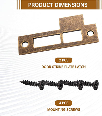 2 Pcs Antique Brass Door Strike Plate Latch with Screws Solid Brass Replacement