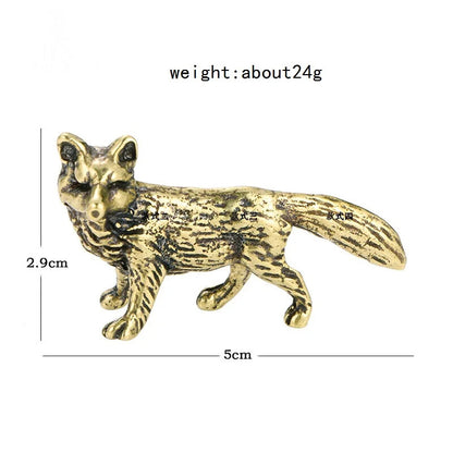 Solid Brass Fox Figurines Miniatures Desk Ornaments Tea Pet Crafts Retro