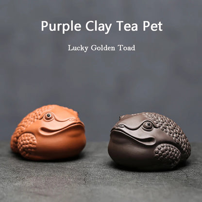 8.8cm Purple Clay Tea Pet Lucky Golden Toad Ornaments Tea Set Tea Ceremony