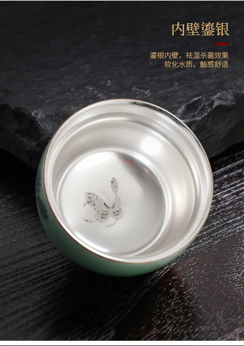 120ml Chinese Silver Gilding Ceramic Teacup Ancient Water Cup Master Tea Bowl