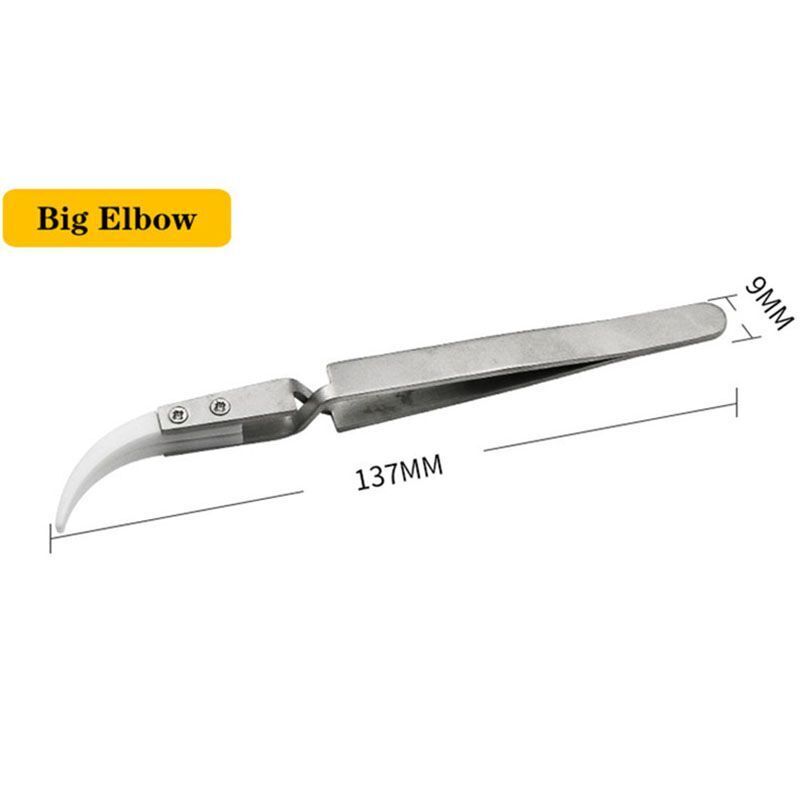 Tweezers Ceramic Stainless Steel Straight Elbow Tips Anti-Static Soldering Tools