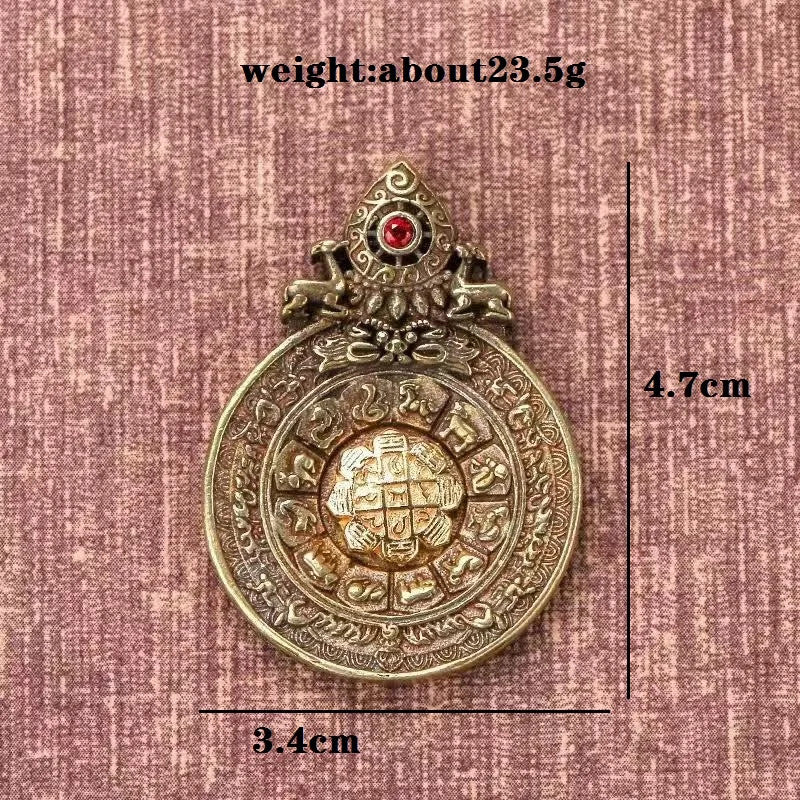 Vintage Brass Buddhist Tantra Eight Diagrams Keychain Zodiac Amulet Pendant