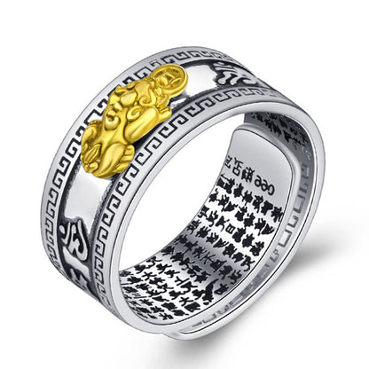 Feng Shui Pixiu Adjustable Ring Buddhist Mantra Attract Wealth Lucky Ring Charm
