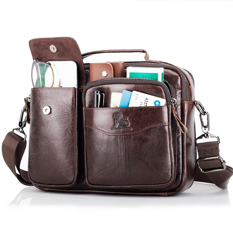 100% Genuine Leather Men's Handbag 11" Crossbody Shoulder Bag Business Messenger