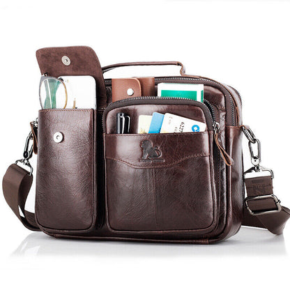 100% Genuine Leather Men's Handbag 11" Crossbody Shoulder Bag Business Messenger